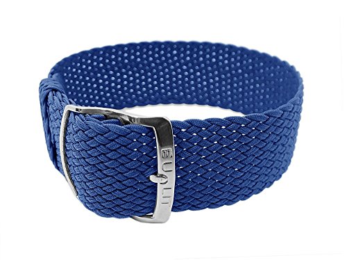 EULIT Uhrenarmband Perlonband | Durchzugsband blau in 20mm - 29011, Schließe:Silbern von Eulit