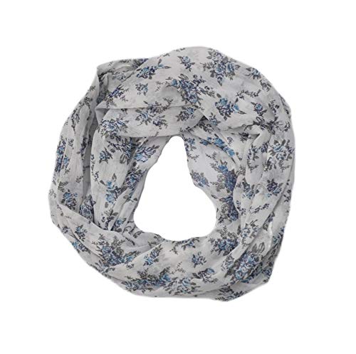 Euly Seide Cotton Loop Schal Loopschal Rundschal Schlauchschal Tuch Tücher Damenschal Traumfänger (Blumen Weiß-blau) von Euly