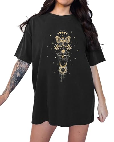Eunike Damen Oversize Shirt Rundhals Kurzarm Blusen Lockere Oberteile Sommer Longshirt Schmetterling Tunika Lässig B-Schmetterling M von Eunike