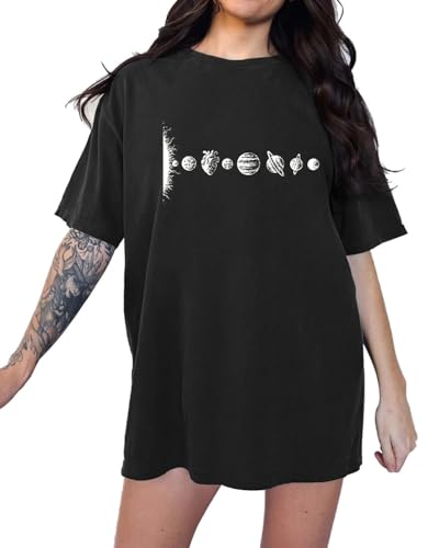 Eunike Oversize Shirt Damen Rundhals Kurzarm Oberteile Sommer Lockere Longshirt Bluse Mond Tunika Lässig A-Mond XL von Eunike