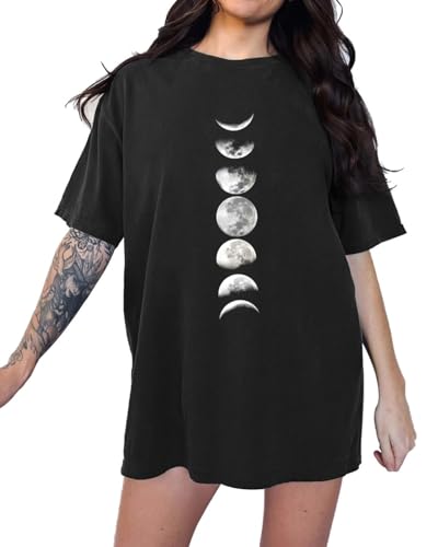 Eunike Oversized Tshirt Damen Lockere Oberteile Blusen Kurzarm Tunika Rundhals Mond Sommer Lässig Longshirt D-Mond XL von Eunike