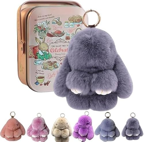Bunnylulu Keychain With Exquisite Box, Bunny Lulu Keychain,Handmade Soft Bunny Pompom Charms,Cute Bunny Keychain for Women,Bunny Keychain Plush (Medium Gray, 15cm) von Eunmsi