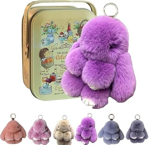Bunnylulu Keychain With Exquisite Box, Bunny Lulu Keychain,Handmade Soft Bunny Pompom Charms,Cute Bunny Keychain for Women,Bunny Keychain Plush (Purple, 15cm) von Eunmsi