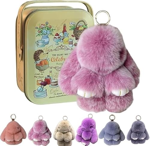 Bunnylulu Keychain Mit Exquisiter Box - Handgemachter Weicher Pompom-Anhänger, Niedlicher Plüsch-Schlüsselanhänger für Frauen (Rosenrot, 15cm) von Eunmsi