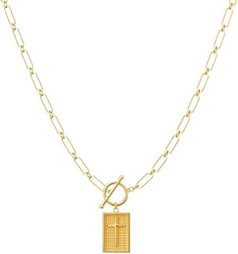 Eunmsi Cross Pendant Paperclip Chain Necklace,14k Gold & Silver Plated,Waterproof and Sweat-Resistant,Fade-Proof,Unisex (Gold) von Eunmsi
