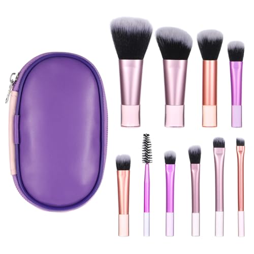 10-teiliges Mini-Make-up-Pinsel-Set mit Tasche, tragbar, volle Funktion, Kosmetik-Set, kurzer Make-up-Pinsel, kleine Reiseutensilien für Frauen und Mädchen, Pinsel, Rouge, Puder, Lidschatten (bunt) von EupHHonycs
