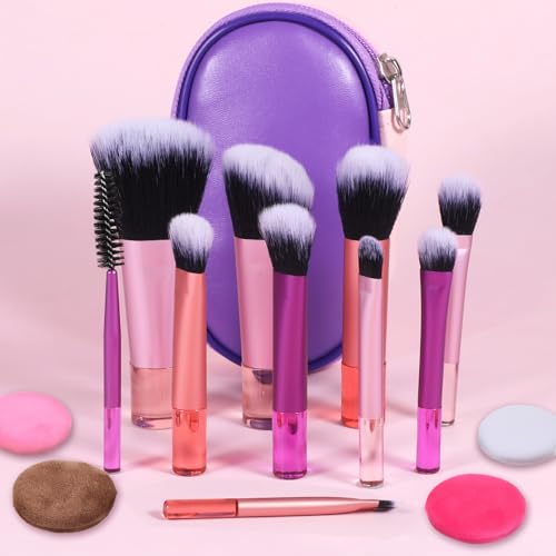 Mini Reise Make up Pinselset mit Tasche 14-teiliges Tragbares Komplett-Kosmetikset mit Puderquaste Kurzem Make-up-Pinsel Kleinen Reiseutensilien für Frauen und Mädchen Pinsel Rouge Puder Lidschatten von EupHHonycs