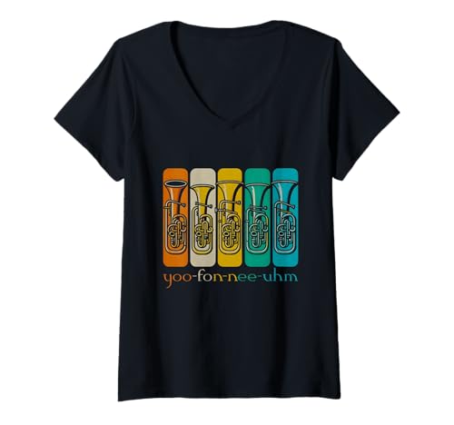 Damen Retro Euphonium Spieler Euphoniumist Messing Horn Marschband T-Shirt mit V-Ausschnitt Damen Retro Euphonium Spieler Euphoniumist Messing Horn Marschband T-Shirt mit V-Ausschnitt von Euphonium Player Euphoniumist Brass Horn