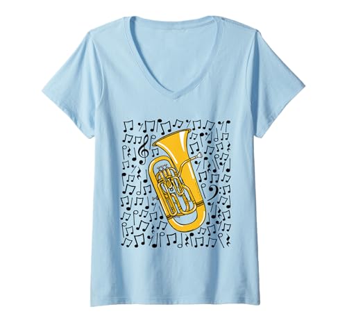 Damen Euphonium-Musiknoten T-Shirt mit V-Ausschnitt Damen Euphonium-Musiknoten T-Shirt mit V-Ausschnitt von Euphonium Teacher Music Notation By DoodleRob