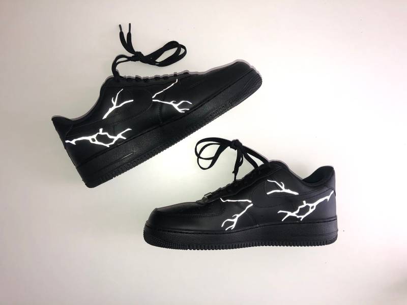 Nike Air Force 1 Black Custom Reflective Lightning von Euphoriclabofficial