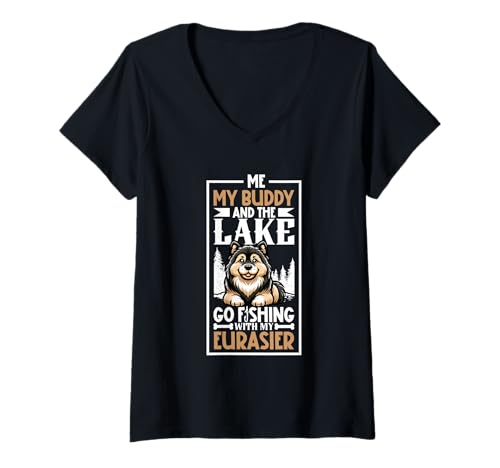 Damen Angeln und Eurasier T-Shirt mit V-Ausschnitt Damen Angeln und Eurasier T-Shirt mit V-Ausschnitt von Eurasier Designs