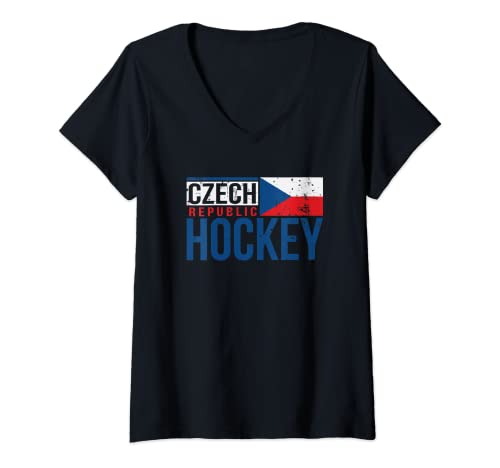 Damen Czech Republic Czechia Hockey International Ice Supporter T-Shirt mit V-Ausschnitt von Euro Hockey Fans