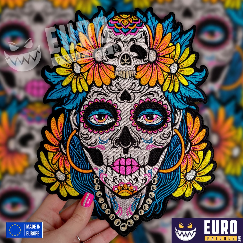 Totenkopf Frauen Catrina Dapper Skelett Eleganter Schädel Großer Rückpatch Auf Weste, Aufnäher Benutzerdefinierte, Stickereiaufnäher, Bügelflicken von EuroPatches