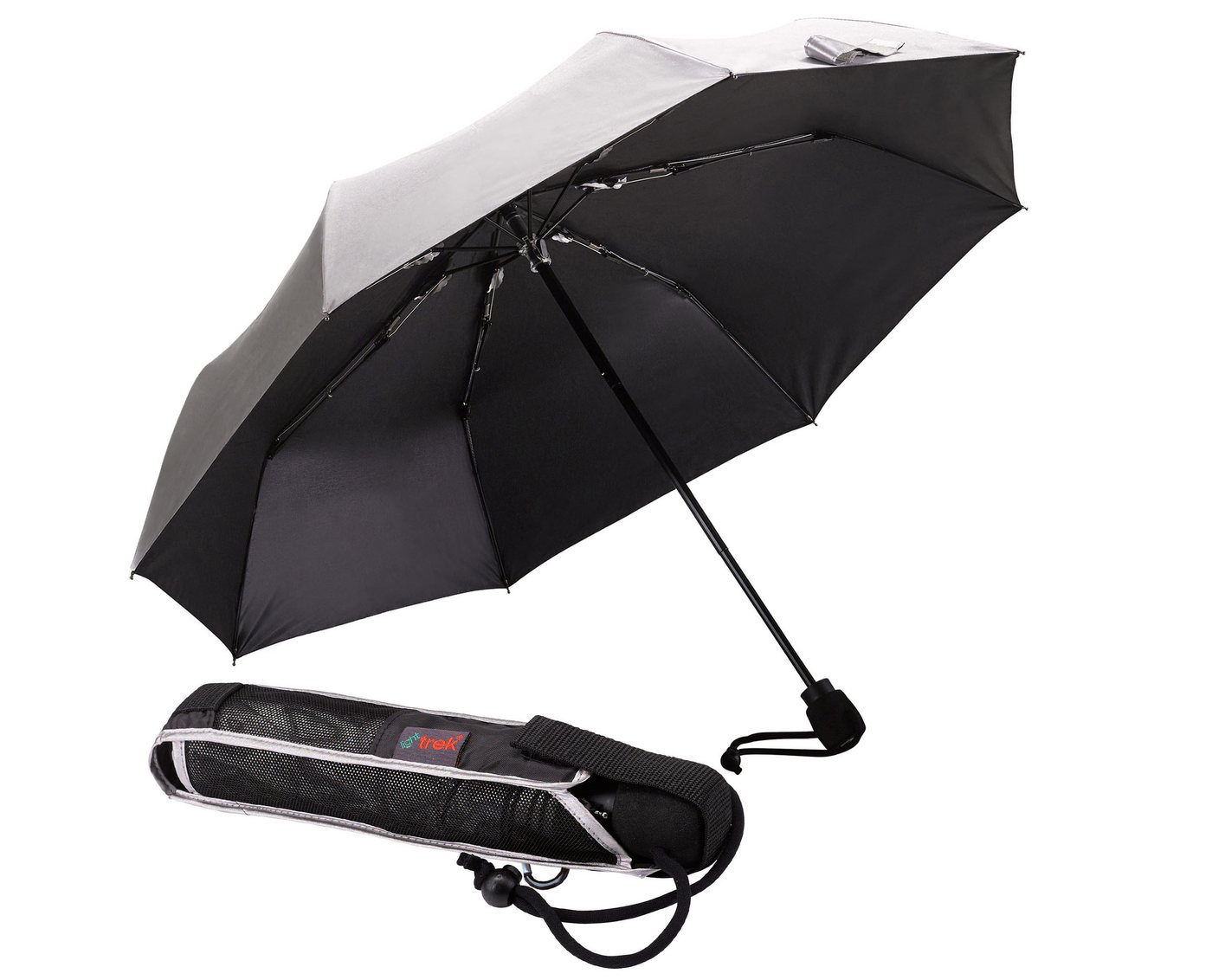 EuroSCHIRM® Taschenregenschirm light trek, silber, kompakte Größe, mit integriertem Kompass im Griff und UV-Schutz 50+ von EuroSCHIRM®