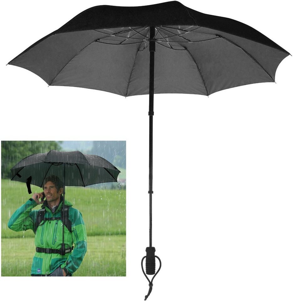 EuroSCHIRM® Taschenregenschirm teleScope handsfree, schwarz, zweifach ausziehbarer Schaft, handfrei tragbar von EuroSCHIRM®