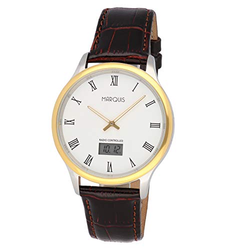 Eurochron Elegante Herren Funk Armbanduhr (JUNGHANS-Werk) Edelstahl Leder Gold Silber 964.4702 von Eurochron