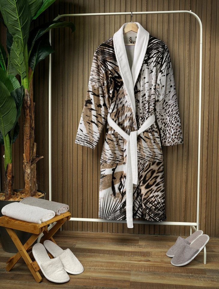 Eurofirany Morgenmantel Bademantel Weiß Schwarz Morgenmantel Schlafrock Baumwolle von Eurofirany