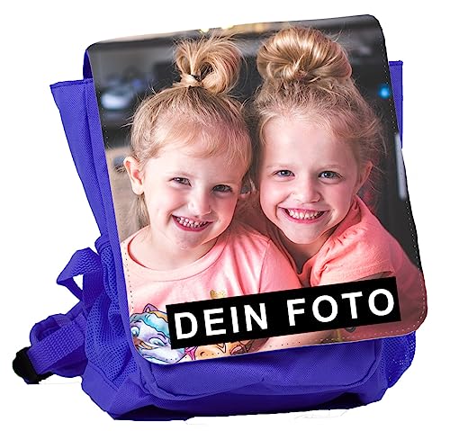 Eurofoto Kinder-Rucksack personalisiert | Farbe: Blau | Rucksack mit eigenem Foto und Text individuell gestalten von Eurofoto