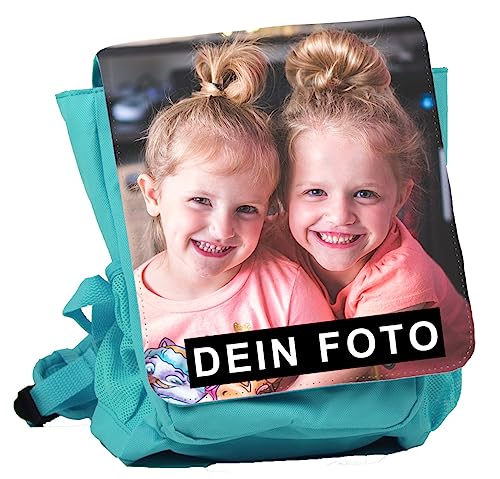 Eurofoto Kinder-Rucksack personalisiert | Farbe: Hellblau | Rucksack mit eigenem Foto und Text individuell gestalten von Eurofoto