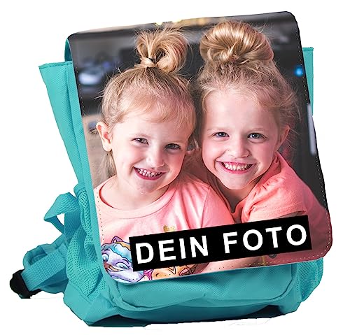 Kinder-Rucksack personalisiert | Farbe: Hellblau | Rucksack mit eigenem Foto und Text individuell gestalten von Eurofoto
