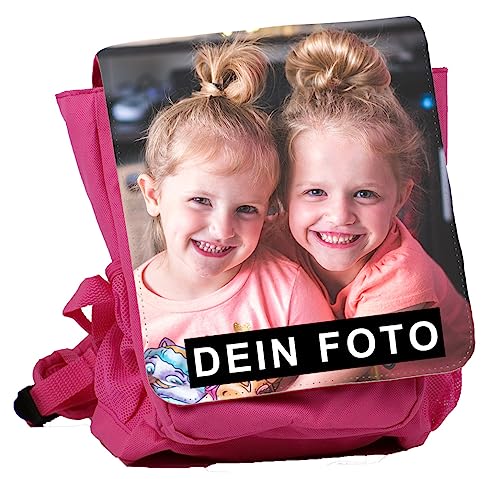 Eurofoto Kinder-Rucksack personalisiert | Farbe: Pink | Rucksack mit eigenem Foto und Text individuell gestalten von Eurofoto