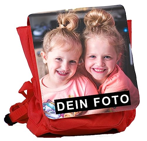 Kinder-Rucksack personalisiert | Farbe: Rot | Rucksack mit eigenem Foto und Text individuell gestalten von Eurofoto