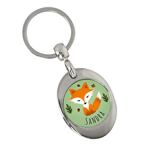 Eurofoto Schlüsselanhänger mit Namen Sandra und Fuchs-Motiv im Aquarell-Stil | Namens-Anhänger mit Einkaufs-Chip für Kinder und Erwachsene von Eurofoto