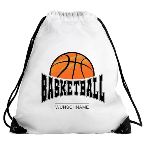 Eurofoto Turnbeutel mit Namen und Motiv mit Basketball | Sport-Beutel mit Hobby personalisiert | Gymbag mit Wunschnamen von Eurofoto