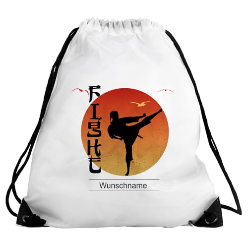 Eurofoto Turnbeutel mit Namen und Motiv mit Karate | Sport-Beutel mit Hobby personalisiert | Gymbag mit Wunschnamen von Eurofoto