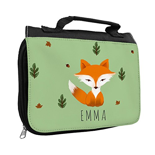 Kulturbeutel mit Namen Emma und schönem Fuchs-Motiv für Mädchen | Kulturtasche mit Vornamen | Waschtasche für Kinder von Eurofoto