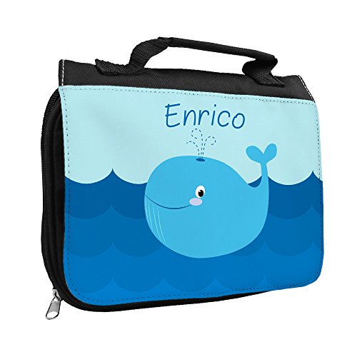 Kulturbeutel mit Namen Enrico und schönem Wal-Motiv für Jungs | Kulturtasche mit Vornamen | Waschtasche für Kinder von Eurofoto
