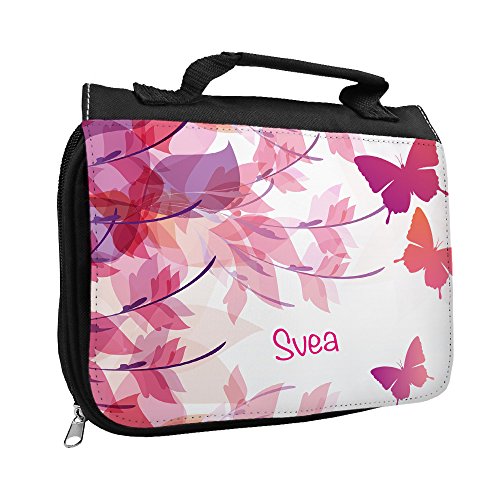 Kulturbeutel mit Namen Svea und Motiv mit Schmetterlingen für Mädchen | Kulturtasche mit Vornamen | Waschtasche für Kinder von Eurofoto