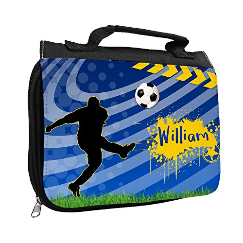 Kulturbeutel mit Namen William und Fußball-Motiv für Jungen | Kulturtasche mit Vornamen | Waschtasche für Kinder von Eurofoto