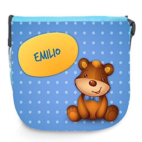 Umhängetasche für Kinder mit Namen Emilio und schönem Motiv mit Bär | Schultertasche für Jungen von Eurofoto