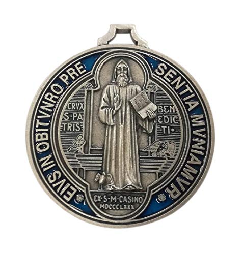 Eurofusioni Heiliger Benedikt Handbemalte Versilberte Medaille - Durchmesser 7 cm von lazzaro italy