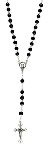 Eurofusioni Holz katholisch Rosenkranz herren und damen - Schwarze Holz perlen kette und versilbertes Kreuz von lazzaro italy