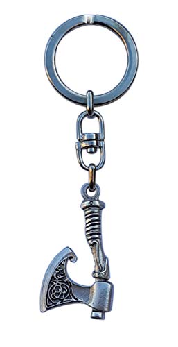 Eurofusioni Wikinger Axt Schlüsselanhänger. Vikings Keltisches Amulett für Stärke und Schutz. Fantasy, Cosplay Fan Geschenke. Einzigartiges handgefertigtes Modell. Versilbertes Metall - Axt H 4 cm von Eurofusioni