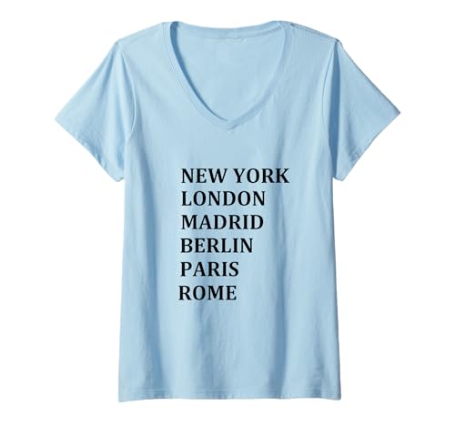 Damen Europäische Städte New York London Madrid Berlin Paris Rome T-Shirt mit V-Ausschnitt Damen Europäische Städte New York London Madrid Berlin Paris Rome T-Shirt mit V-Ausschnitt von Europäische Städte Designs24