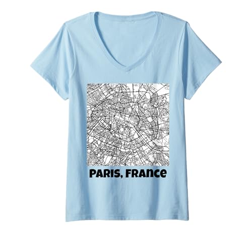 Damen Paris Frankreich Karte Souvenir Reisende Backpacker Teens Jugend T-Shirt mit V-Ausschnitt Damen Paris Frankreich Karte Souvenir Reisende Backpacker Teens Jugend T-Shirt mit V-Ausschnitt von Europe City Map Paris ides for French Speakers