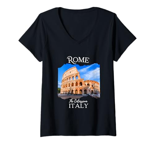 Damen Das Kolosseum Rom Italien Tourist Souvenir Andenken Frauen T-Shirt mit V-Ausschnitt Damen Das Kolosseum Rom Italien Tourist Souvenir Andenken Frauen T-Shirt mit V-Ausschnitt von Europe Vacation Italian Language Trip Historic