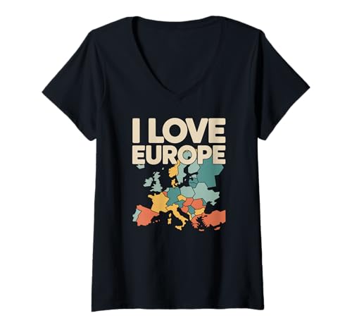 Damen Ich Liebe Europe Map Lovers Travel Explorers T-Shirt mit V-Ausschnitt Damen Ich Liebe Europe Map Lovers Travel Explorers T-Shirt mit V-Ausschnitt von European Geography Enthusiasts United