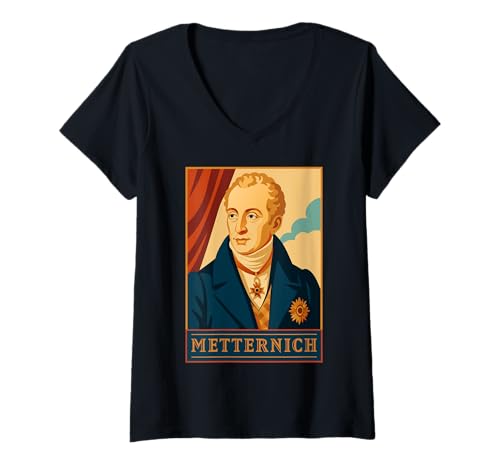Damen Metternich Österreichischer Meister der Diplomatie T-Shirt mit V-Ausschnitt von European History Gifts