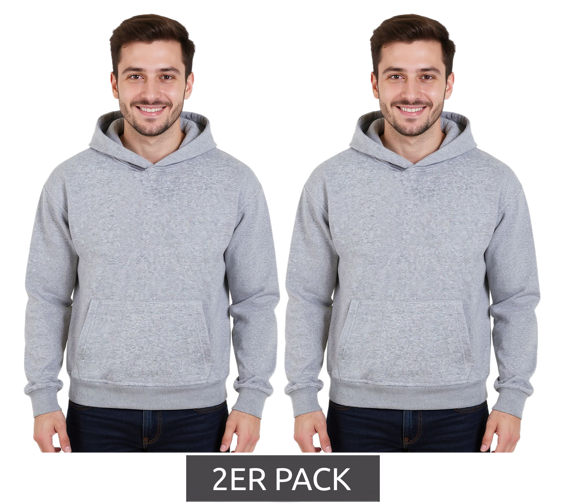 2er Pack European League Of Football Blanko Herren Hoodie mit Kängurutasche Kapuzen-Pullover Baumwoll-Sweater Grau-Meliert von European League Of Football