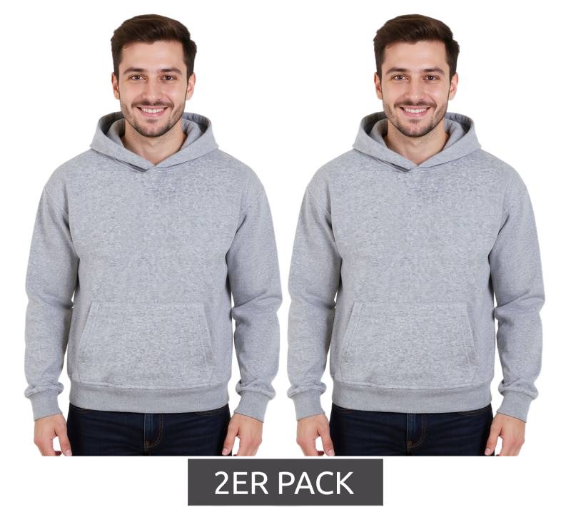2er Pack European League Of Football Blanko Herren Hoodie mit Kängurutasche Kapuzen-Pullover Baumwoll-Sweater Grau-Meliert von European League Of Football