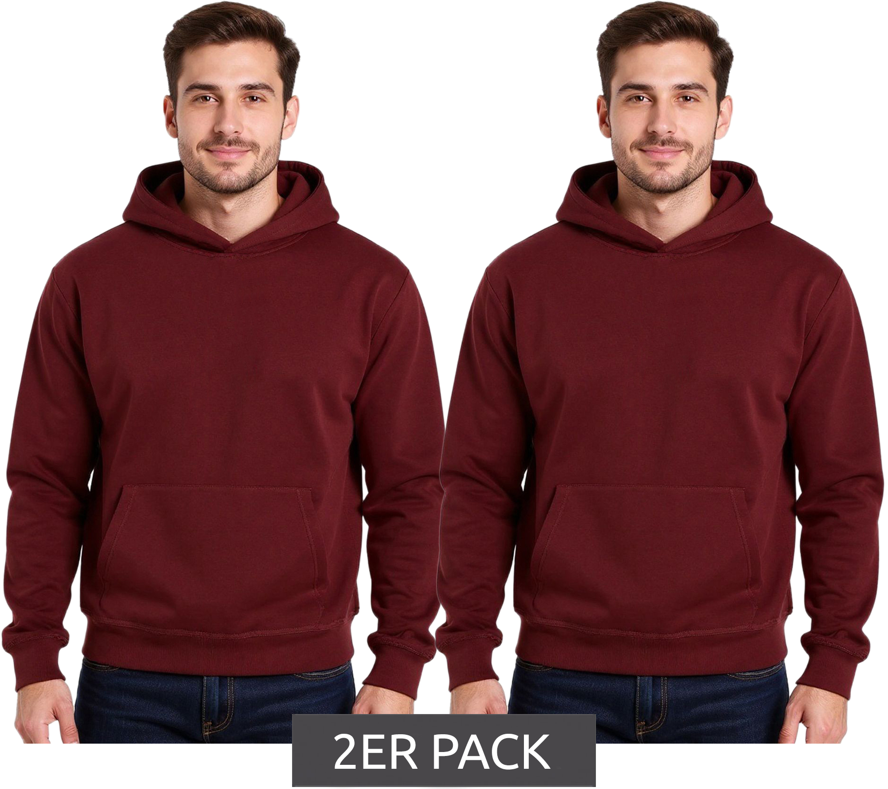 2er Pack European League Of Football Blanko Hoodie mit Kängurutasche Kapuzen-Pullover Baumwoll-Sweater Zinfandel-Rot von European League Of Football