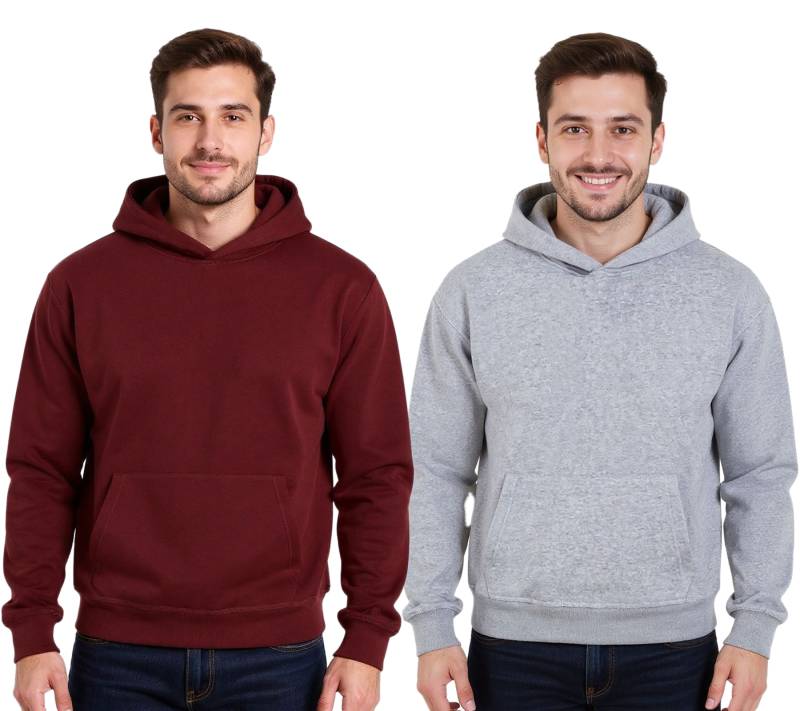 European League Of Football Blanko Baumwoll-Hoodie für Herren Kapuzen-Pullover mit Kängurutasche in Zinfandel-Rot oder Grau-Meliert von European League Of Football