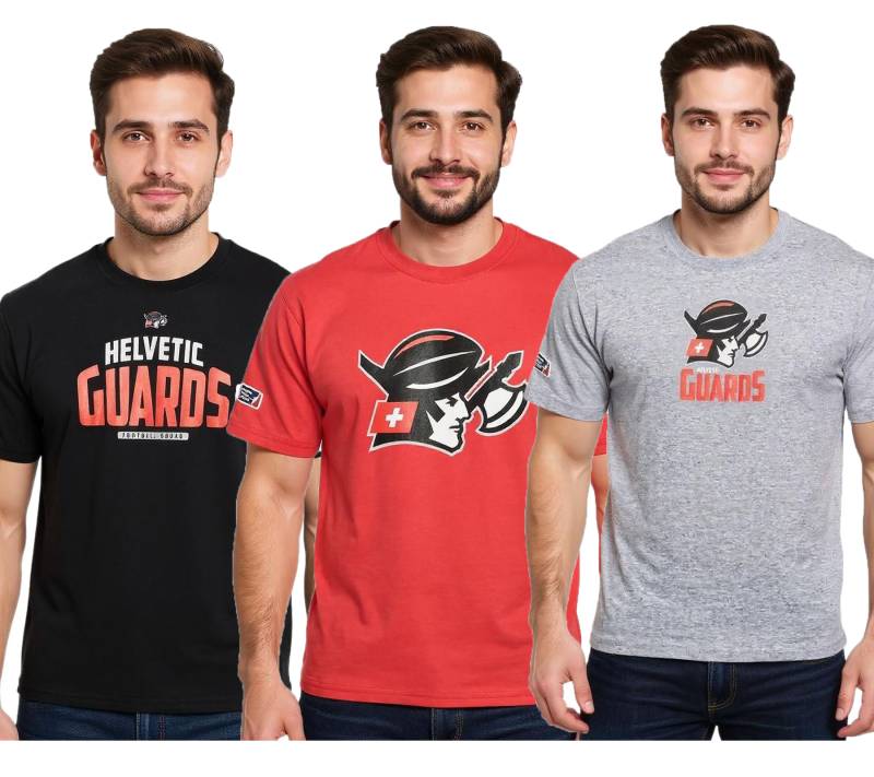 European League Of Football Helvetic Guards Herren T-Shirt bedruckte Fanwear Grau, Rot oder Schwarz von European League Of Football