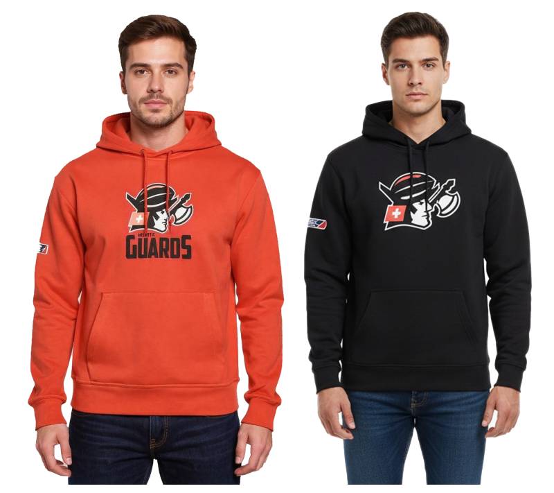 European League Of Football Herren Hoodie mit Helvetic Guards-Logo Kapuzenpullover Baumwoll-Pullover in Rot und Schwarz von European League Of Football