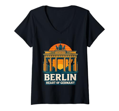 Damen Berlin Brandenburger Tor Vintage Travel Style Germany T-Shirt mit V-Ausschnitt von European Travel Apparel