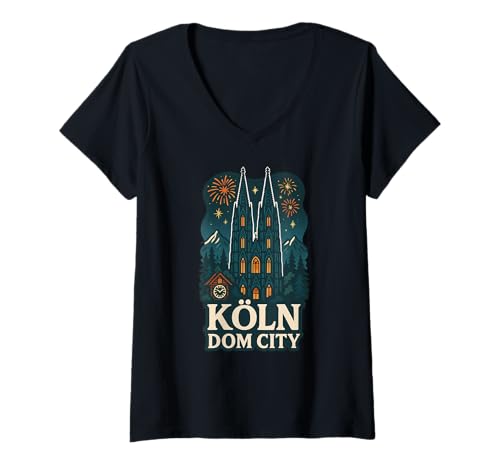 Damen Kölner Dom - Köln Domstadt Deutsches Wahrzeichen T-Shirt mit V-Ausschnitt von European Travel Apparel